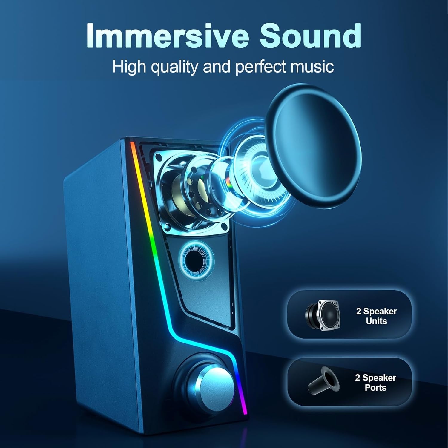 Experience Immersive Sound with Nylavee 2.1 Computer Speakers and Subwoofer – Hi-Fi Audio with 6 Dynamic Lighting Modes