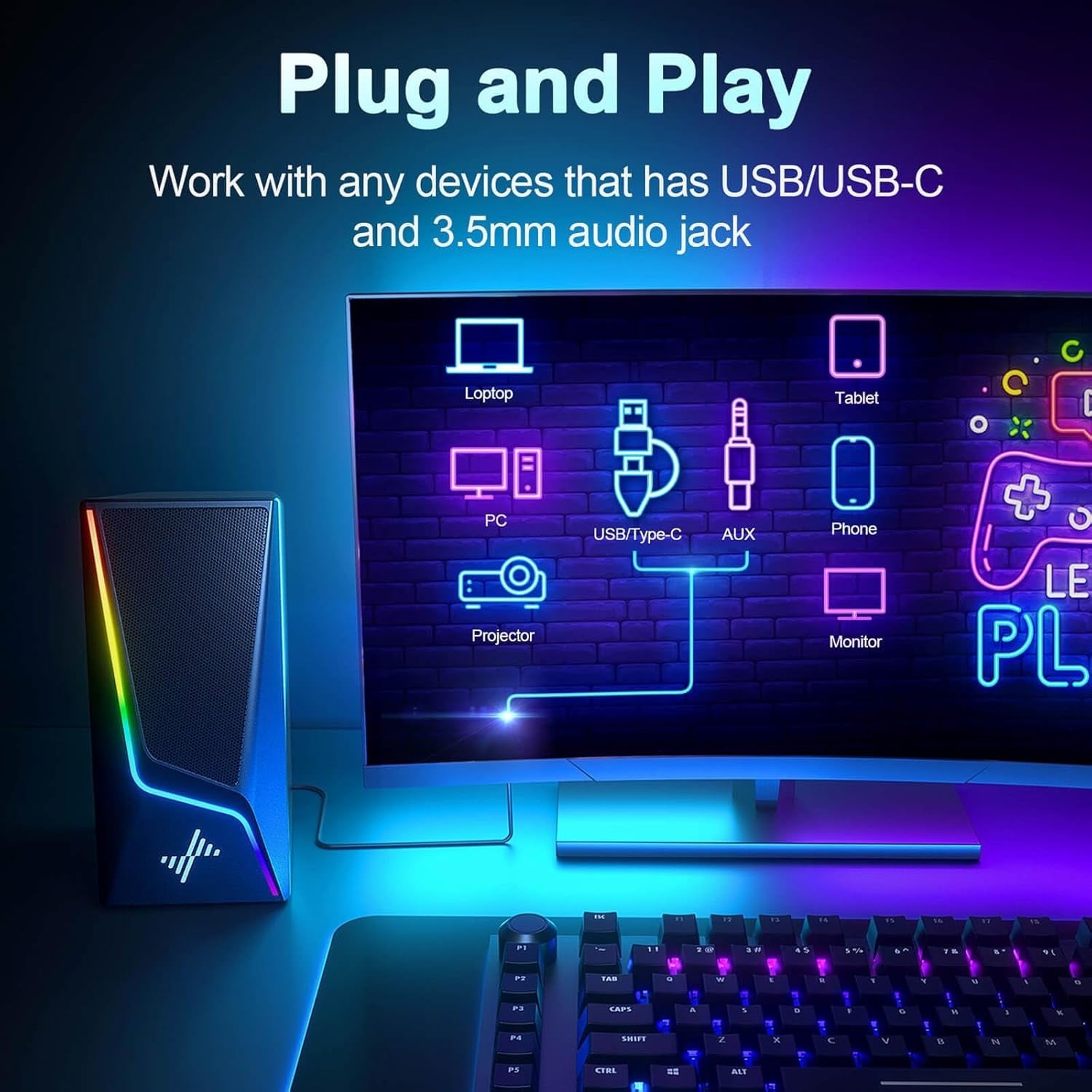 Experience Immersive Sound with Nylavee 2.1 Computer Speakers and Subwoofer – Hi-Fi Audio with 6 Dynamic Lighting Modes