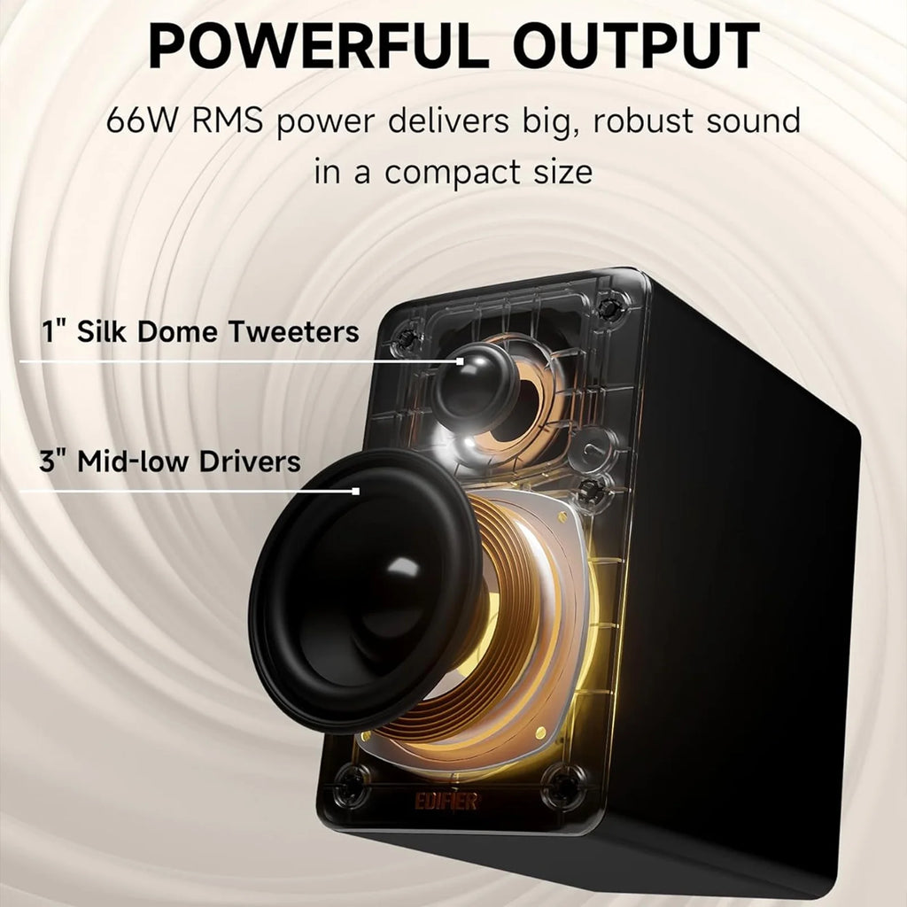 Elevate Your Sound Experience with Edifier M60 Bookshelf Speakers - 66W RMS Hi-Res Audio for Desktop Enjoyment in Sleek Black