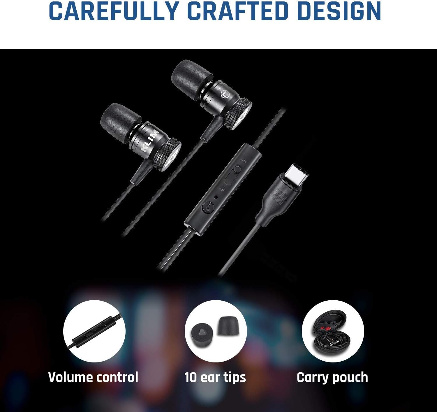 Experience Ultimate Sound with Fusion C - Premium USB-C Earbuds with Microphone, Long-Lasting Durability, and Memory Foam Comfort - Perfect for Music and Gaming - Black