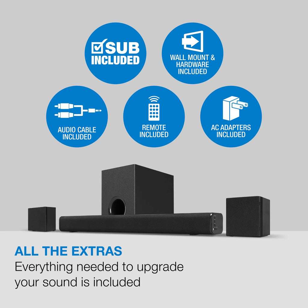 Experience Immersive Sound with the V5.0 Bluetooth 4.1 Channel Home Theater System - 24" Soundbar with Subwoofer & Remote Control in Sleek Black