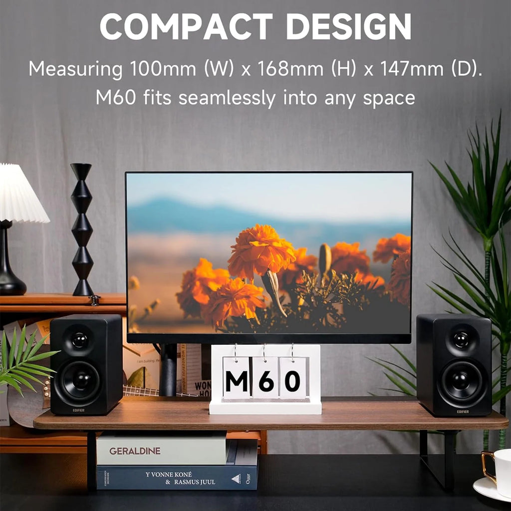 Elevate Your Sound Experience with Edifier M60 Bookshelf Speakers - 66W RMS Hi-Res Audio for Desktop Enjoyment in Sleek Black