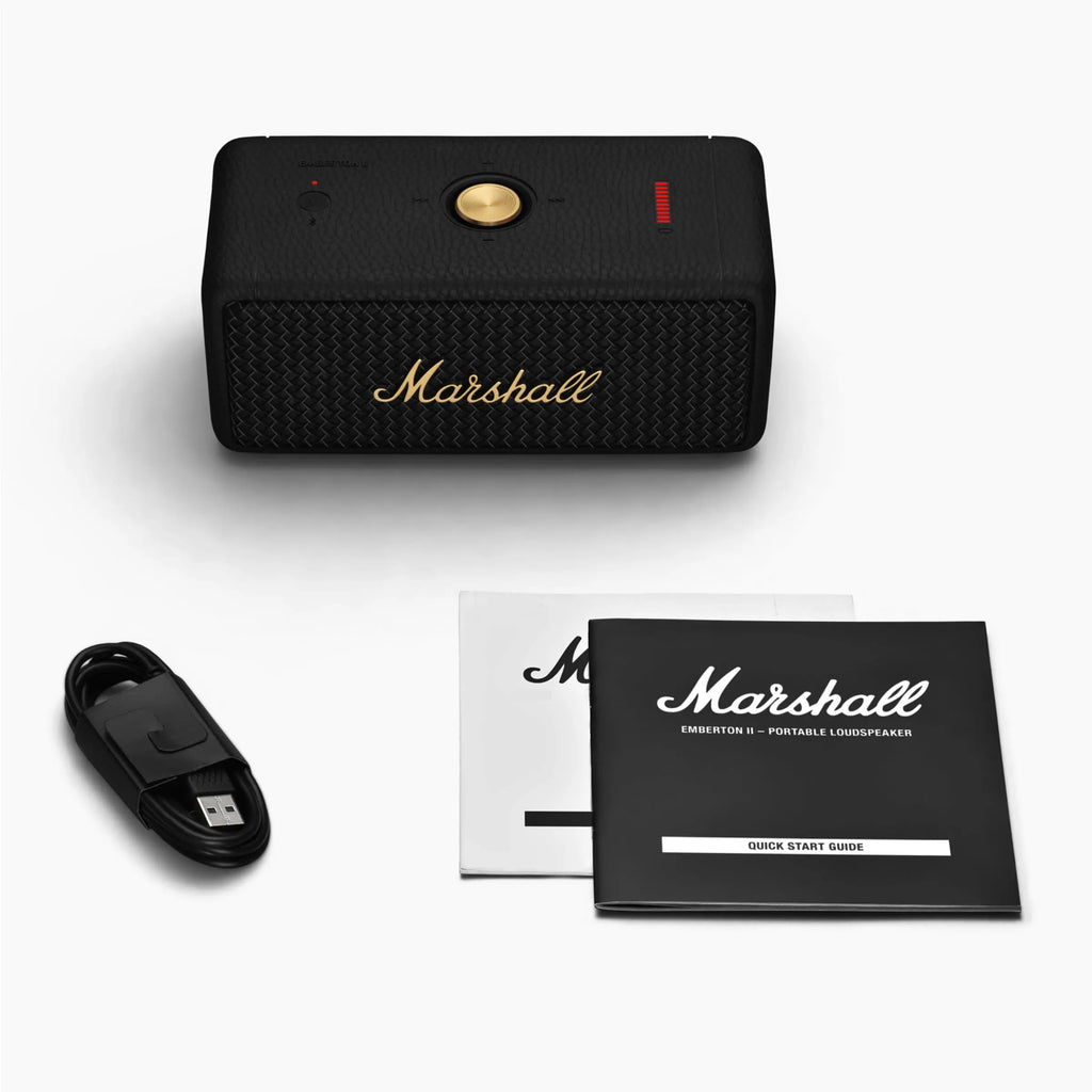 Experience Unmatched Sound with the Certified Refurbished Marshall Emberton II BT Portable Speaker in Black & Brass
